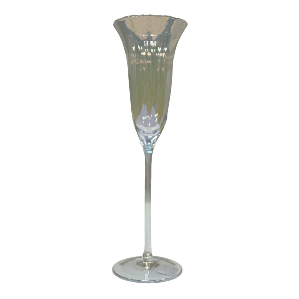 New Set of 4 Anthropologie Fleur Flute Iridescent Pearl Glasses. KT189